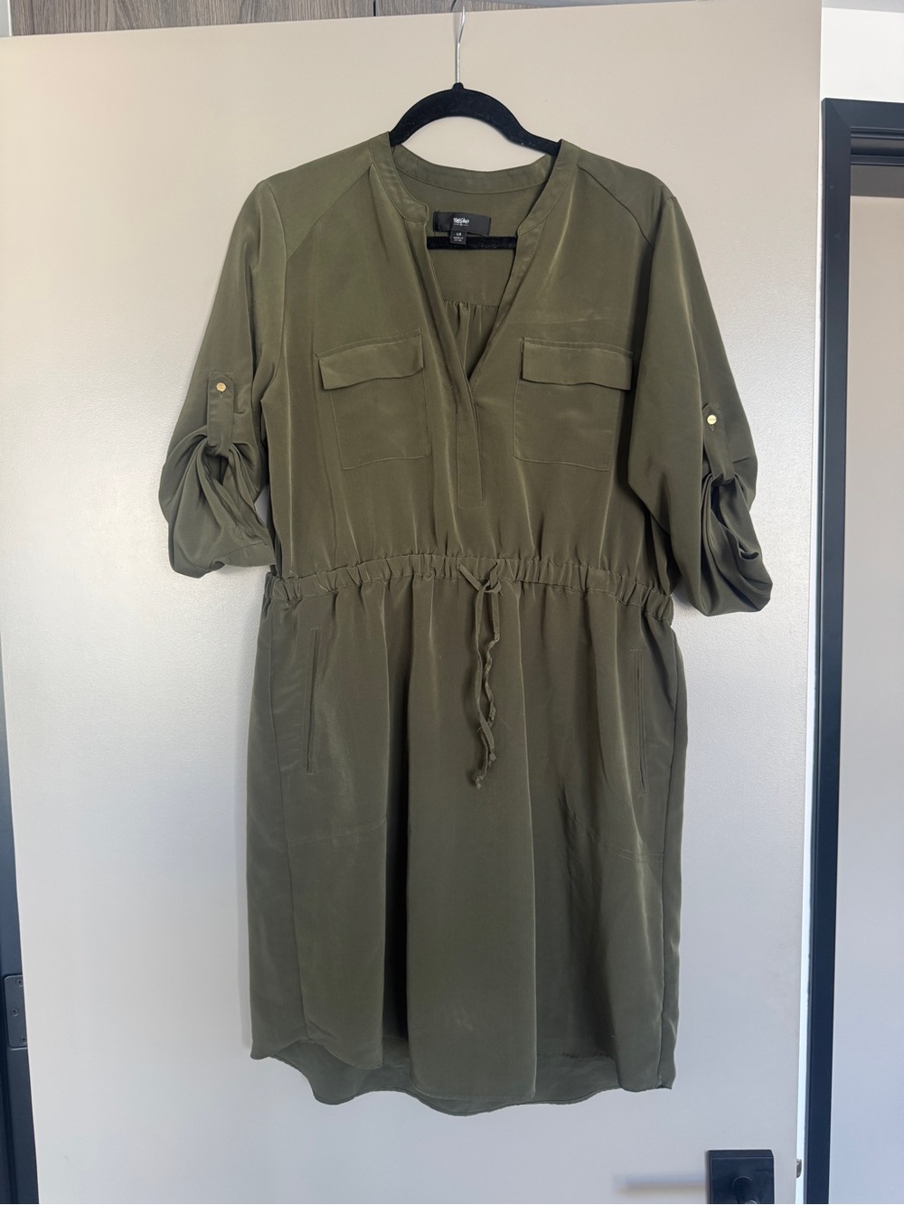 Olive Green Drawstring Shirt Dress Size L